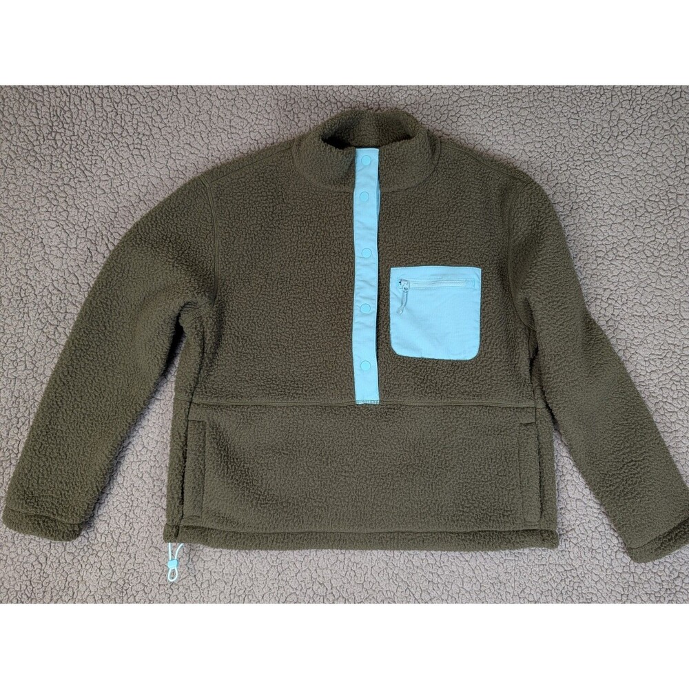 Title Nine Womens Annapurna Fleece Snap Up Fleece Pullover Olive Green Size Med